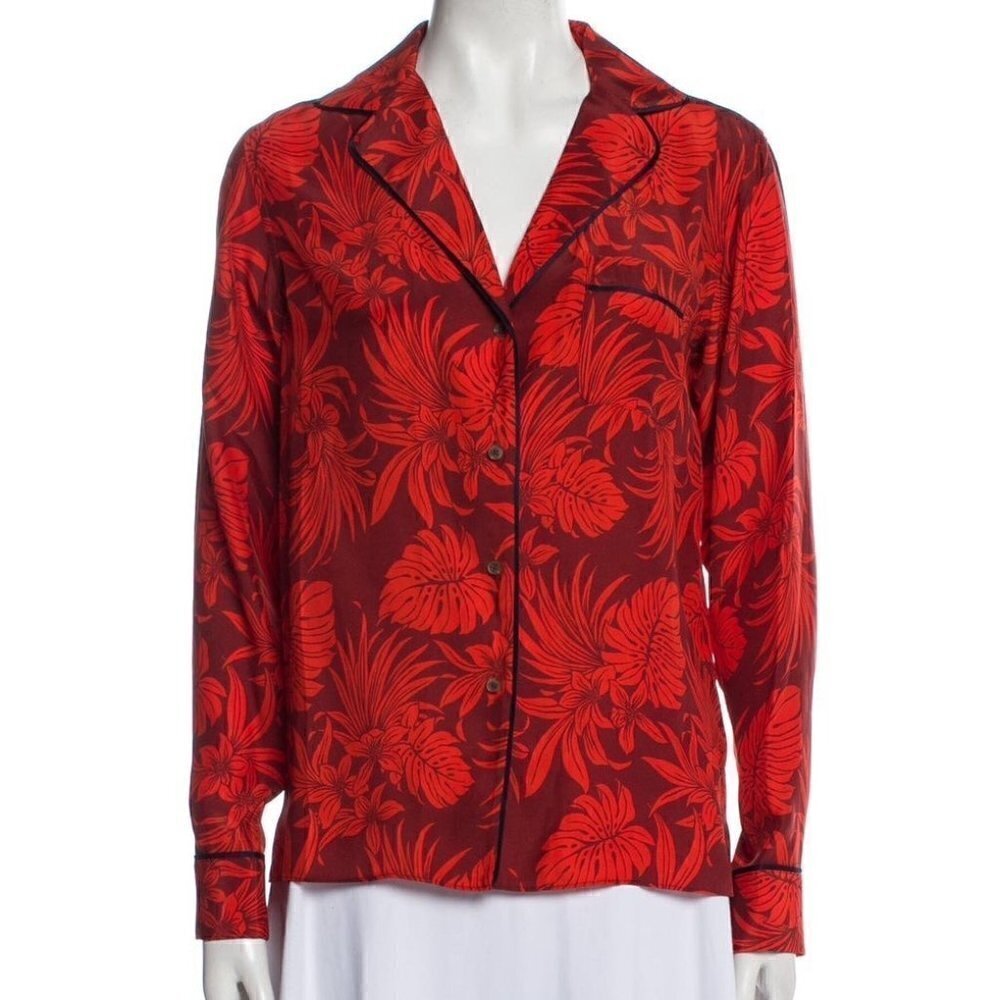 La Ligne Silk Hawaiian Floral Printed Button-Up Top